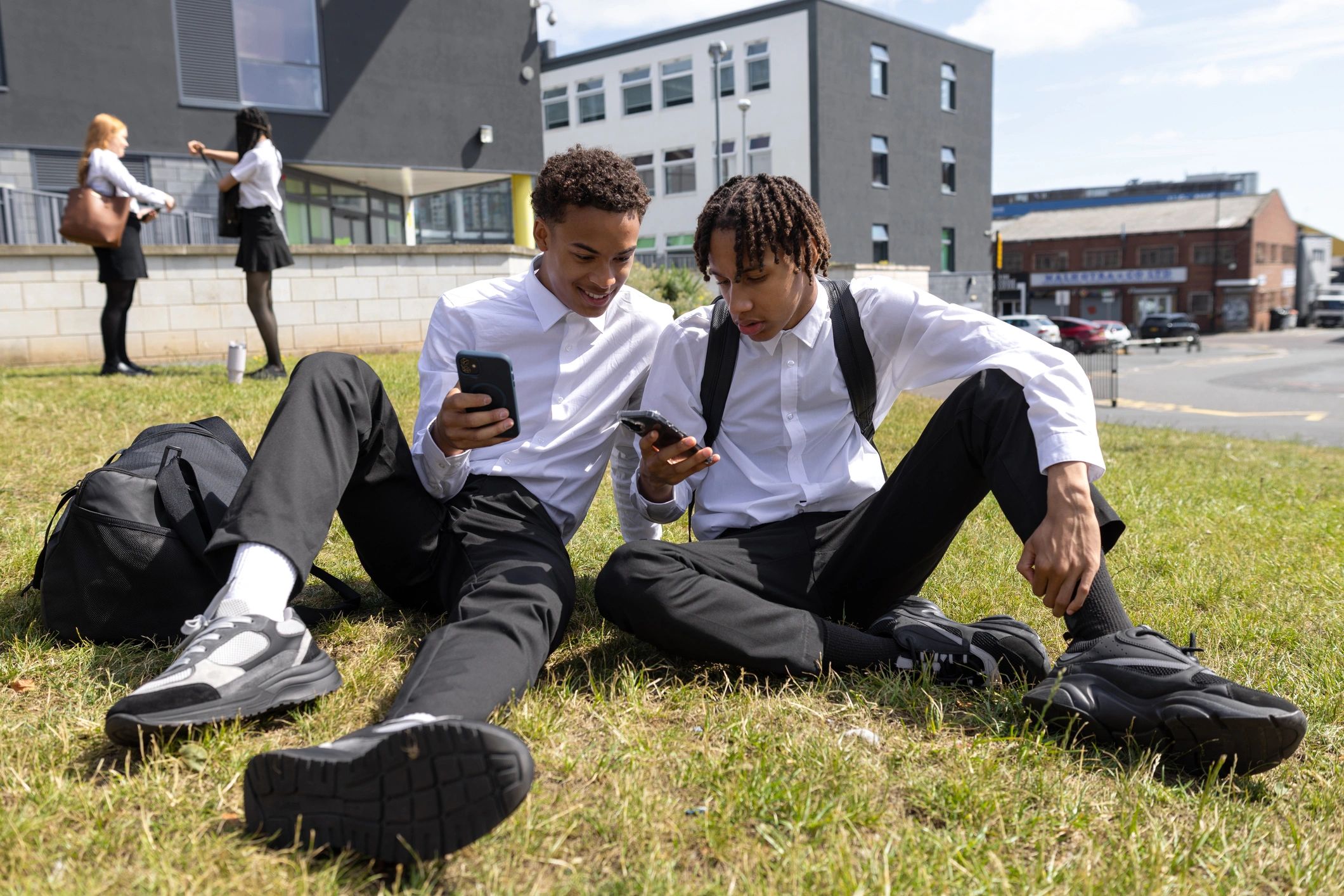 Students connecting outdoors after school